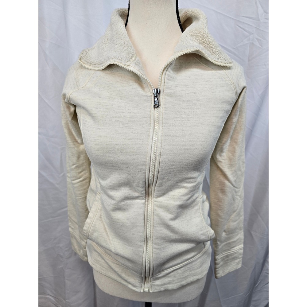 Under‎ Armour Womens Sherpa Lined Full Zip Jacket Cream Oatmeal Heather Small